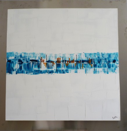 Blue Lagoon, Acrylique, 100 X 100 cm, Inox brossé, 120 X 120 cm